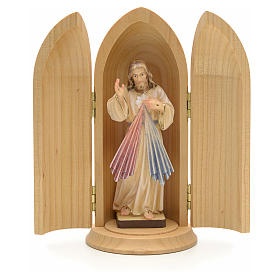 Statue Jésus Miséricordieux dans niche bois peint