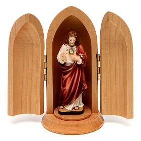 Estatua Sagrado Corazón de Jesús y nicho madera pi