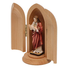 Estatua Sagrado Corazón de Jesús y nicho madera pi
