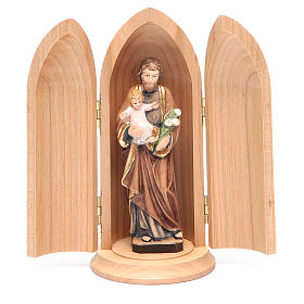 Statue St Joseph avec enfant dans niche bois peint