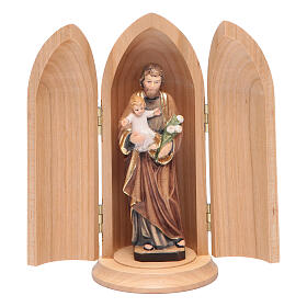 Statue St Joseph avec enfant dans niche bois peint