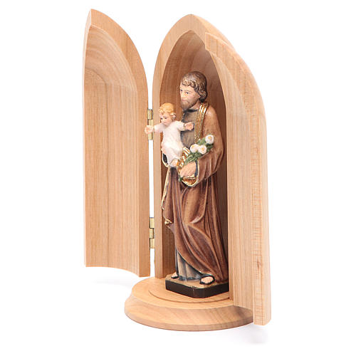 Statue St Joseph avec enfant dans niche bois peint 2