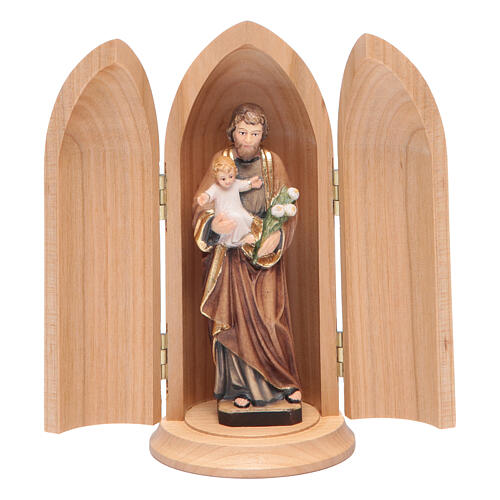 Statue St Joseph avec enfant dans niche bois peint 1