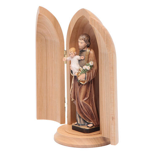 Statue St Joseph avec enfant dans niche bois peint 2