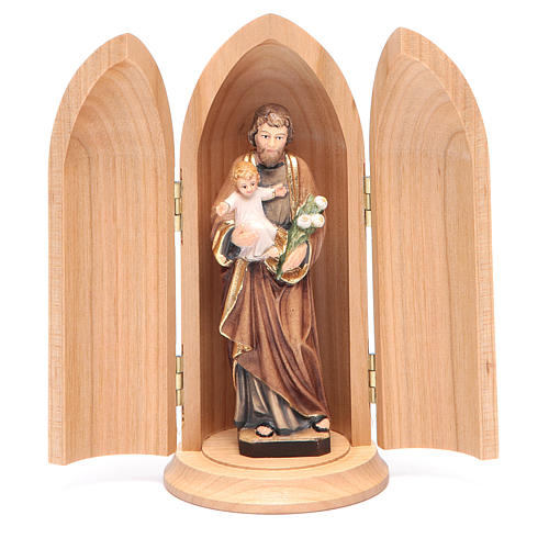 Saint Joseph with Child in Nische wooden statue painted 1