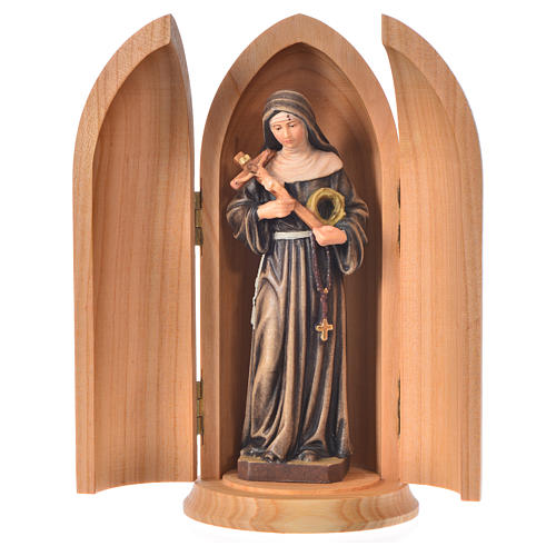 Statue Sainte Rita dans niche bois peint 1