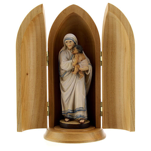 Statue Mère Teresa de Calcutta dans niche bois peint 1
