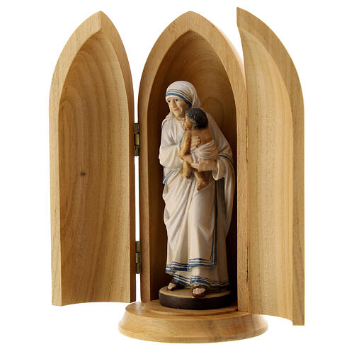 Statue Mère Teresa de Calcutta dans niche bois peint 2