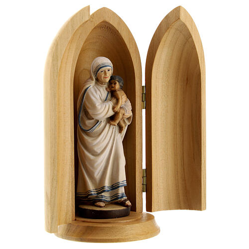Saint Teresa of Calcutta in Shrine wooden statue painted 3