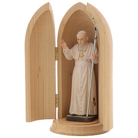 Estatua Papa Juan Pablo II con nicho madera