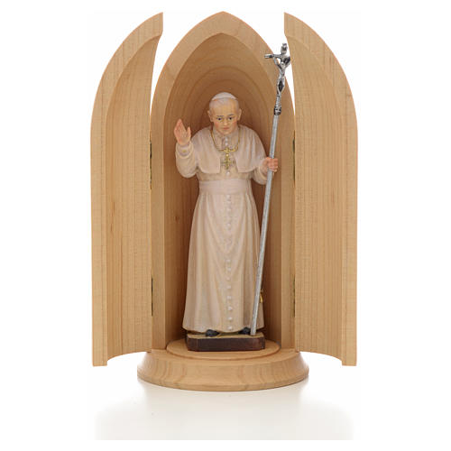 Statue Pape Jean-Paul II dans niche bois peint 1