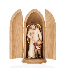 Statue Ange gardien avec enfant dans niche bois peint