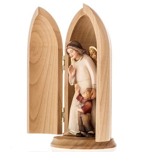 Statue Ange gardien avec enfant dans niche bois peint 5