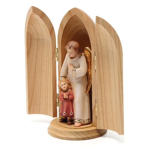 Angel with young girl in niche wooden statue painted 3