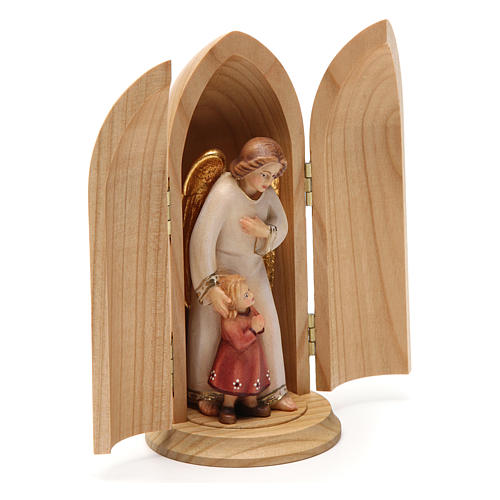 Angel with young girl in niche wooden statue painted 4