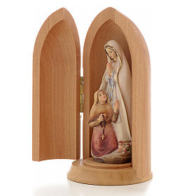 Statue Notre Dame de Lourdes et Bernadette dans niche bois peint
