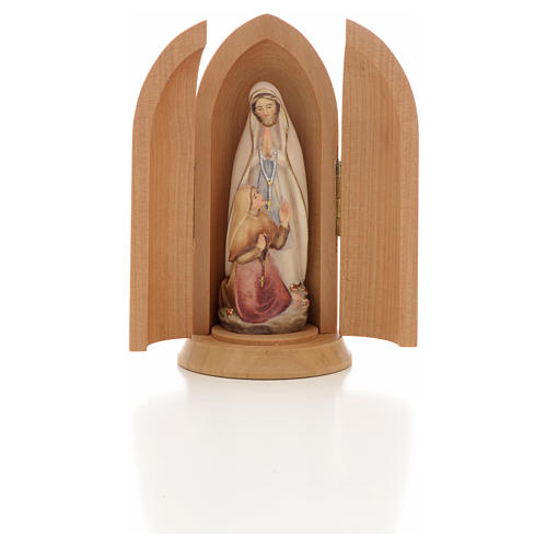Statue Notre Dame de Lourdes et Bernadette dans niche bois peint 5