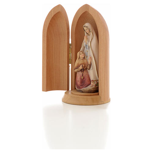 Statue Notre Dame de Lourdes et Bernadette dans niche bois peint 6
