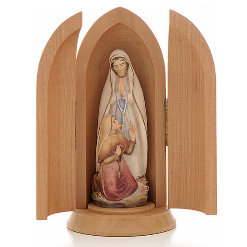 Statue Notre Dame de Lourdes et Bernadette dans niche bois peint 1
