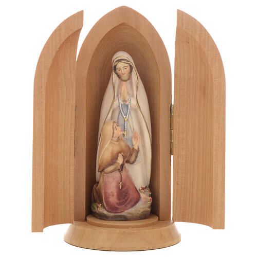 Statue Notre Dame de Lourdes et Bernadette dans niche bois peint 1
