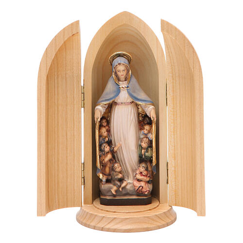 Statue Notre Dame de la Protection dans niche bois peint 1