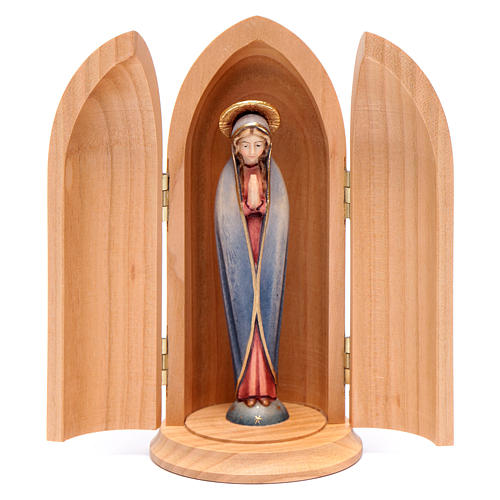 Our Lady of Fatima stylized wooden statue painted in niche 1