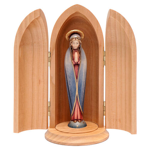 Our Lady of Fatima stylized wooden statue painted in niche 1