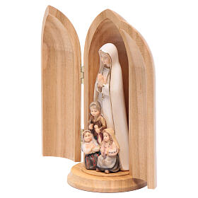 Our Lady of Fatima with Children wooden statue in niche