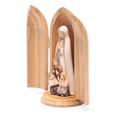 Statue Notre Dame de Fatima et 3 enfants dans niche bois peint 2