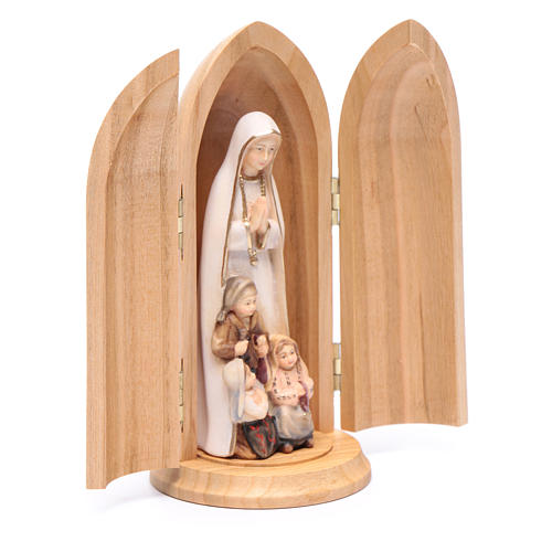 Statue Notre Dame de Fatima et 3 enfants dans niche bois peint 3