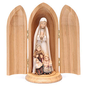 Our Lady of Fatima with Children wooden statue in niche