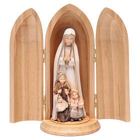 Our Lady of Fatima with Children wooden statue in niche