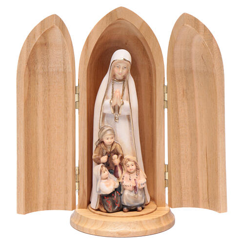 Our Lady of Fatima with Children wooden statue in niche 1