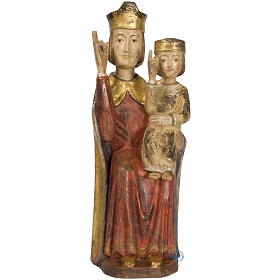 Madonna con bimbo stile romanico 56 cm legno finitura anticata