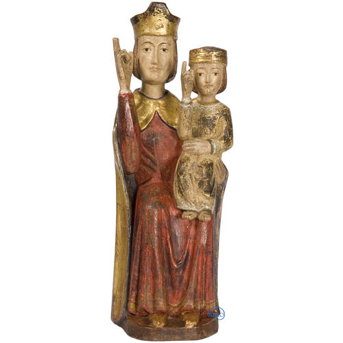 Madonna con bimbo stile romanico 56 cm legno finitura anticata 1