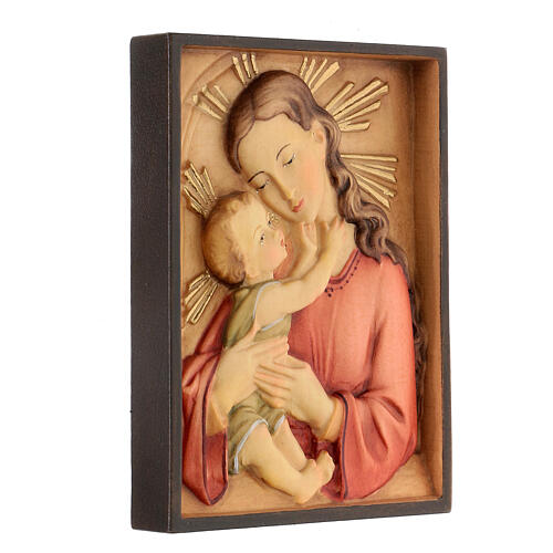 Madonna and baby rectangular relief, coloured Valgardena wood 3