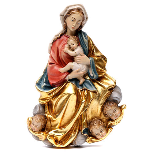 Relieve Virgen y Niño con ángeles 20 cm Valgardena 1