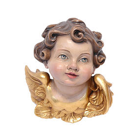 Angel head in painted Valgardena wood