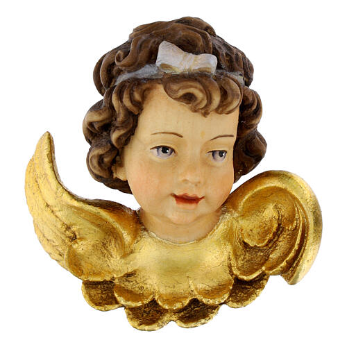 Cabeça de anjo com fita madeira pintada Val Gardena 1