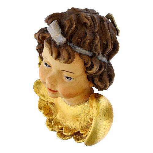 Cabeça de anjo com fita madeira pintada Val Gardena 2