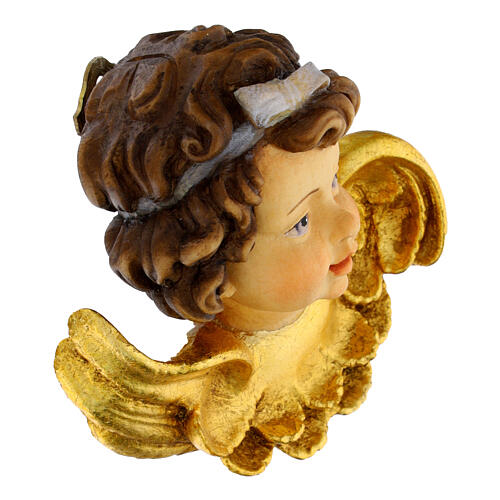 Cabeça de anjo com fita madeira pintada Val Gardena 3
