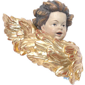 Cherub angel head in painted Valgardena wood, 30cm