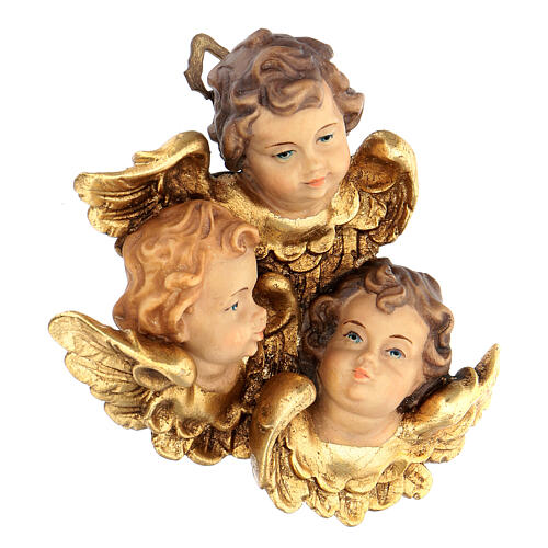 Três cabeças de anjos madeira pintada Val Gardena 2