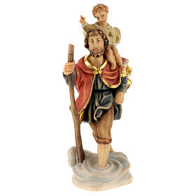 Saint Christopher with baby in painted Valgardena wood