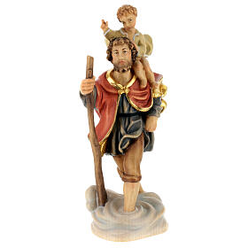 Święty Krzysztof z Dzieciątkiem drewno malowane Valgardena