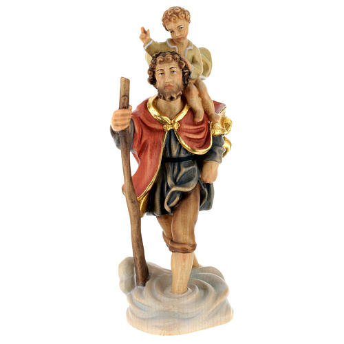 Saint Christopher with baby in painted Valgardena wood 1