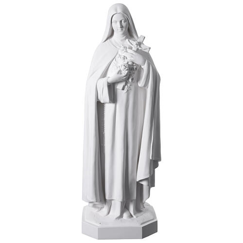 Saint Teresa statue in white fibreglass with crucifix and roses for outdoor use, 50 in 1