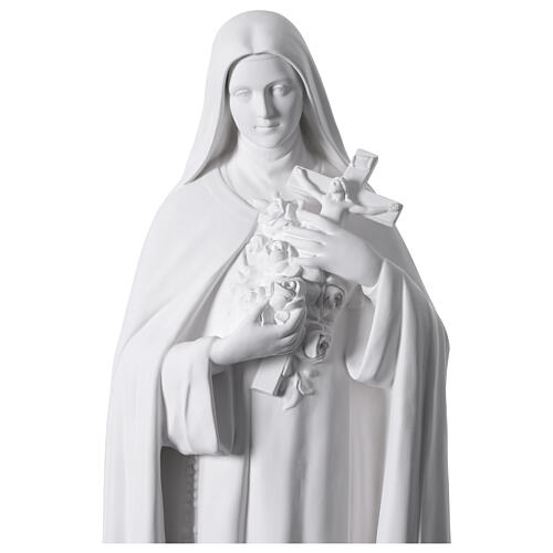 Estátua Santa Teresa em fibra de vidro branca com crucifixo e rosas para exterior 130 cm 3