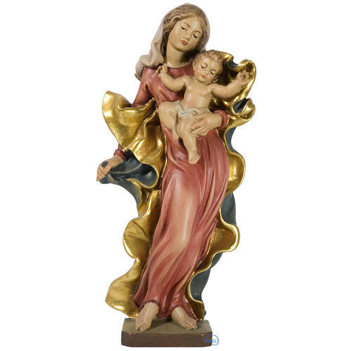 Virgin with baby, baroque style in coloured Valgardena wood 1