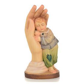 Protective hand with baby boy in Valgardena wood